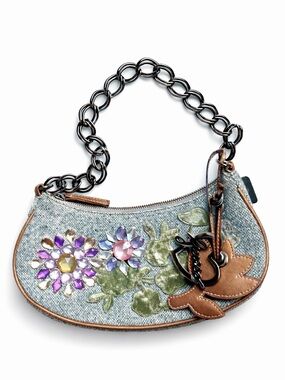Y2K GUESS Baguette with Crystal Floral Appliqués NWT